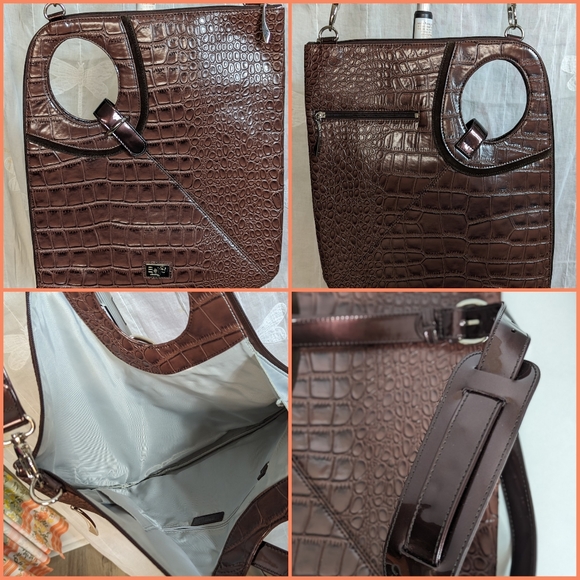 Beijo Couture brown laptop croc bag NEW 13x15" adj removable strap - Picture 2 of 15